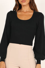 Petal and Pup USA Knitwear Daphne Crewneck Bubble Sleeve Knit Sweater - Black