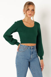 Petal and Pup USA KNITWEAR Daphne Crewneck Bubble Sleeve Knit Sweater - Dark Green