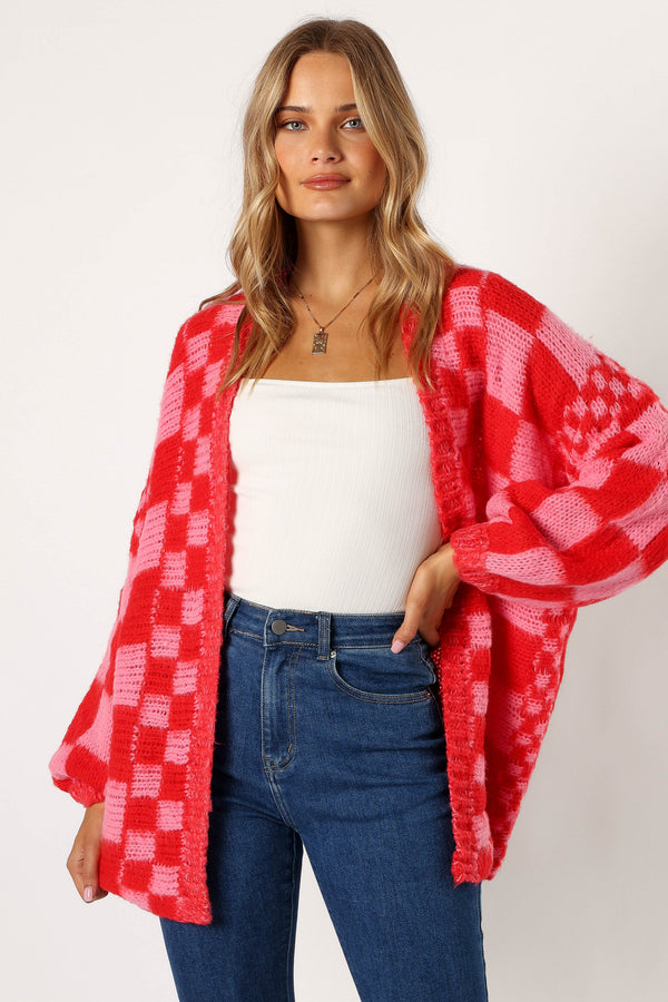 Petal and Pup USA KNITWEAR Davina Pattern Open Front Cardigan - Red/Pink