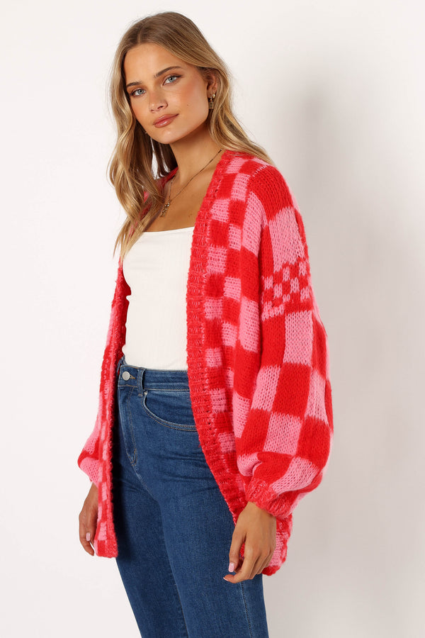 Petal and Pup USA KNITWEAR Davina Pattern Open Front Cardigan - Red/Pink