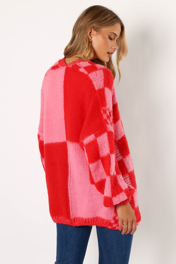 Petal and Pup USA KNITWEAR Davina Pattern Open Front Cardigan - Red/Pink