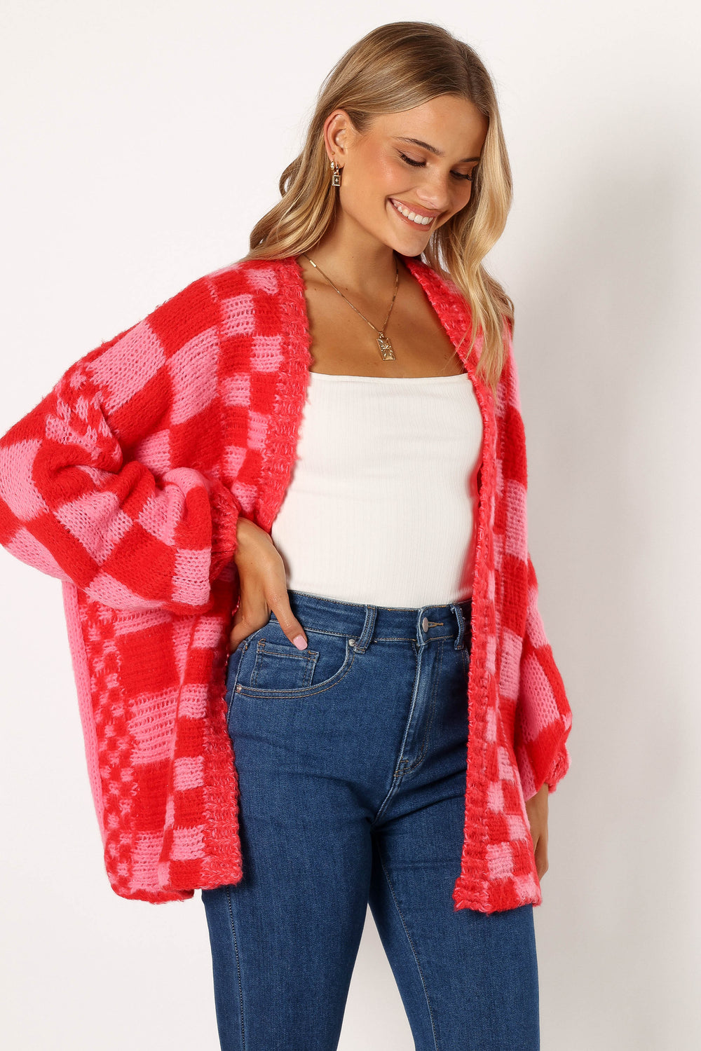 Petal and Pup USA KNITWEAR Davina Pattern Open Front Cardigan - Red/Pink