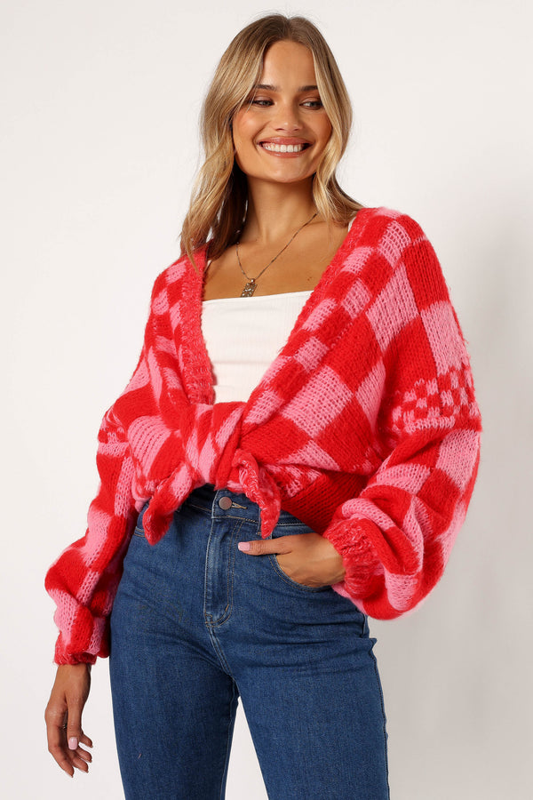 Petal and Pup USA KNITWEAR Davina Pattern Open Front Cardigan - Red/Pink