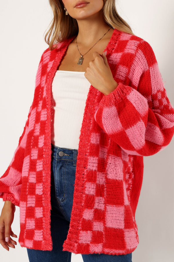 Petal and Pup USA KNITWEAR Davina Pattern Open Front Cardigan - Red/Pink