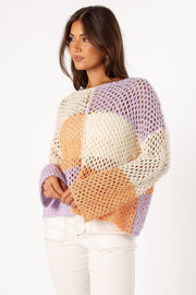 Petal and Pup USA KNITWEAR Dawn Color Block Knit Sweater - Cream Lavender
