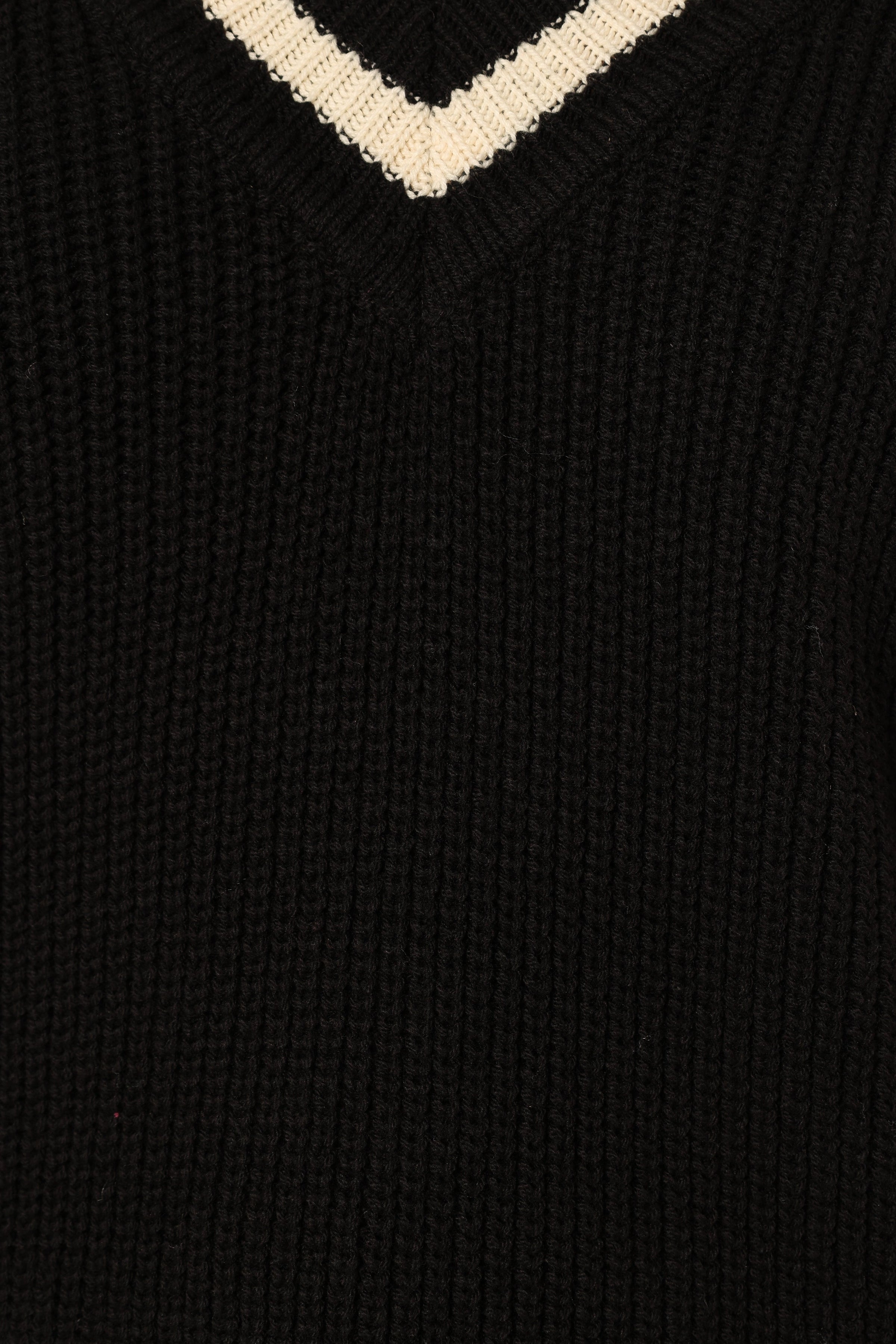 Petal and Pup USA KNITWEAR Dominique Contrast Vneck Knit Sweater - Black/Cream