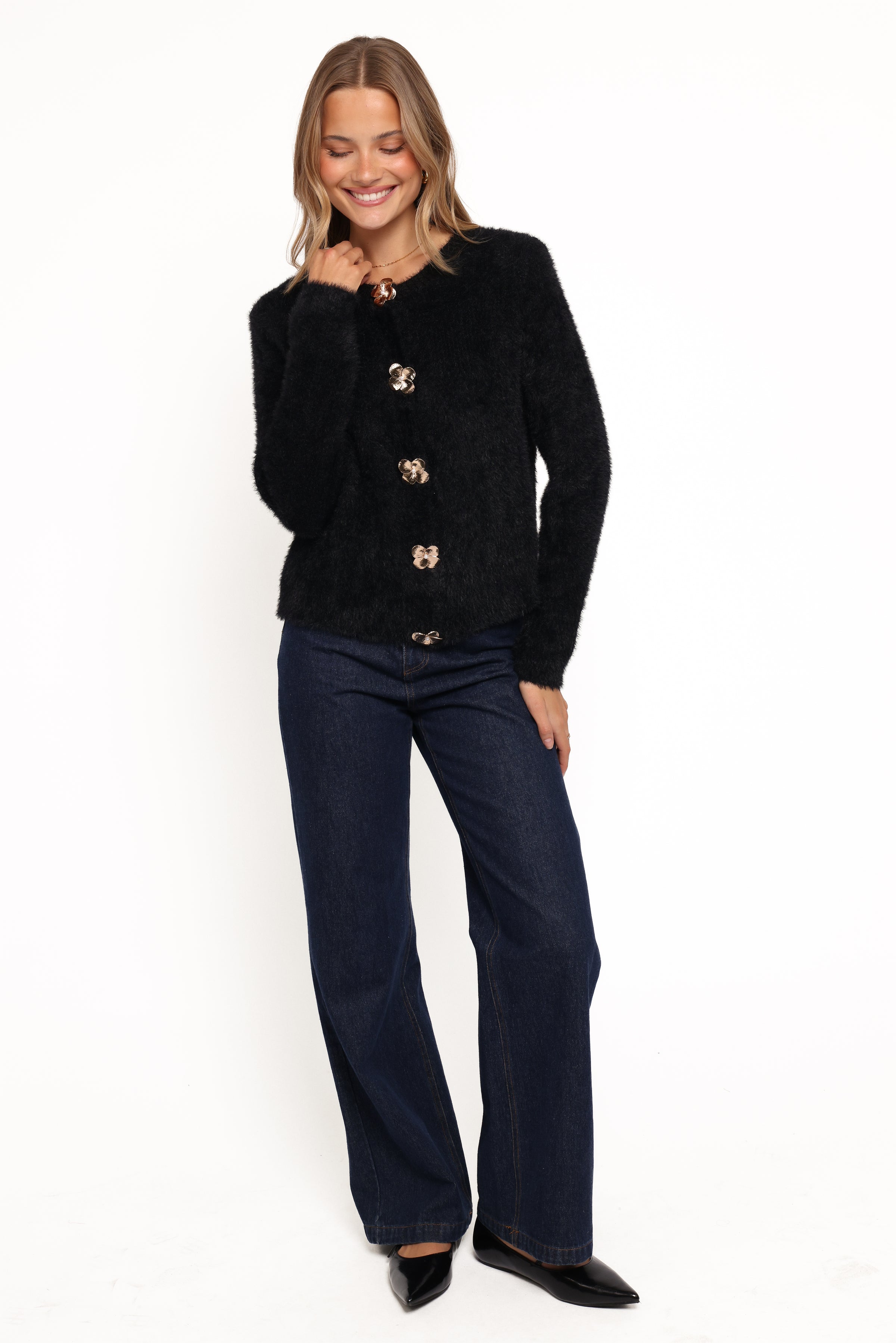 Petal and Pup USA KNITWEAR Donna Flower Button Cardigan - Black