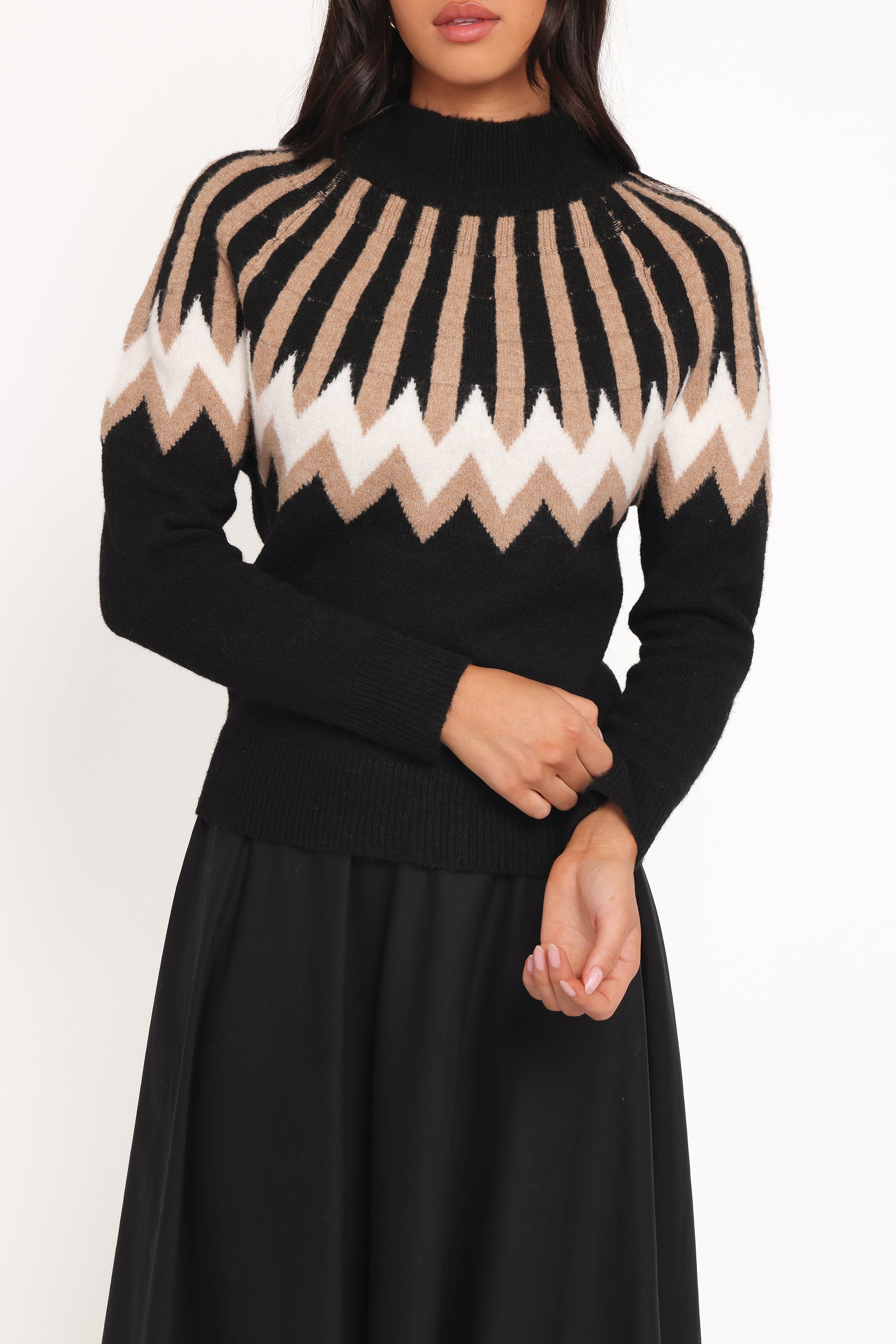 Petal and Pup USA KNITWEAR Donner Fairisle Mockneck Sweater - Black