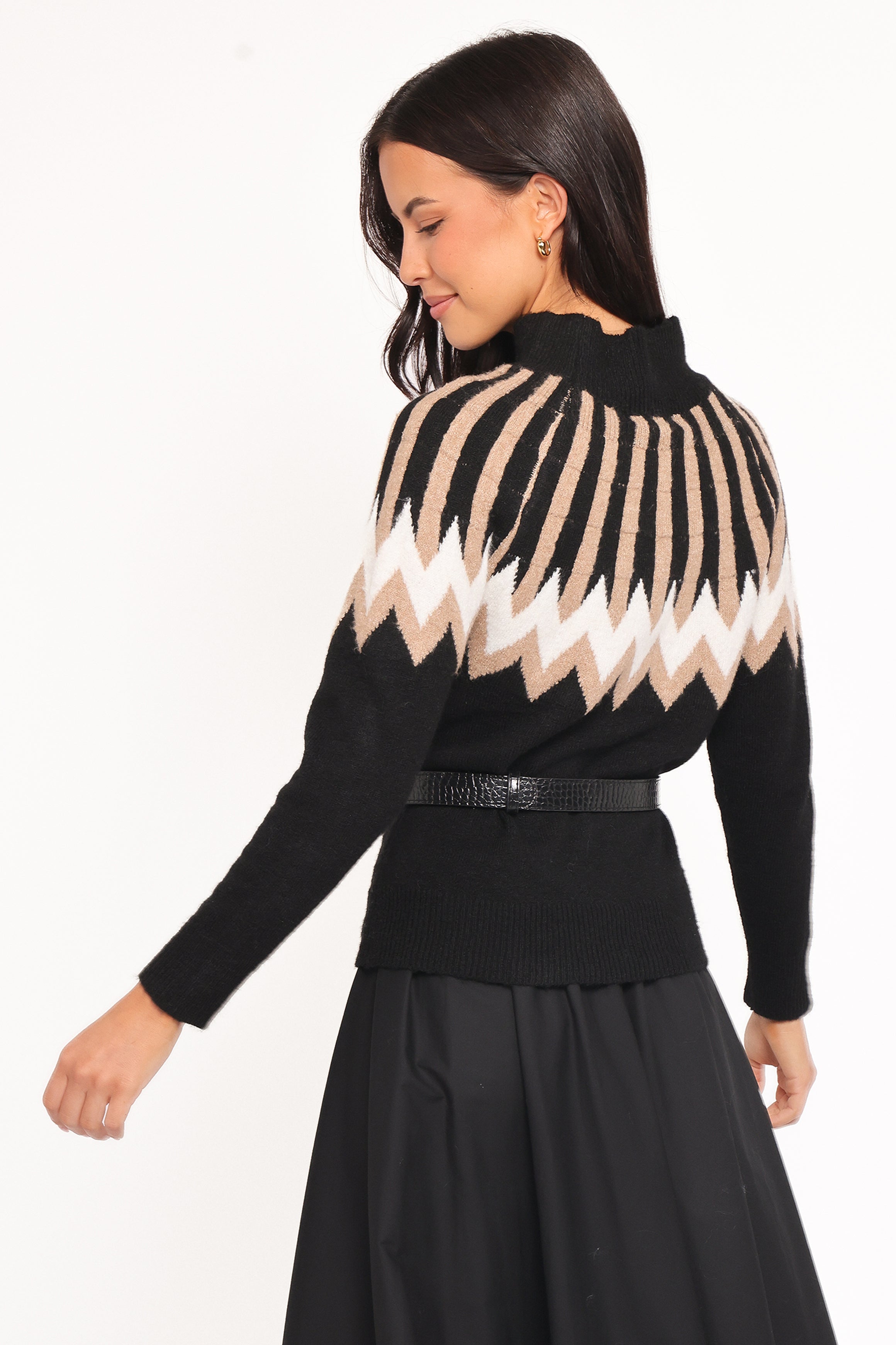 Petal and Pup USA KNITWEAR Donner Fairisle Mockneck Sweater - Black