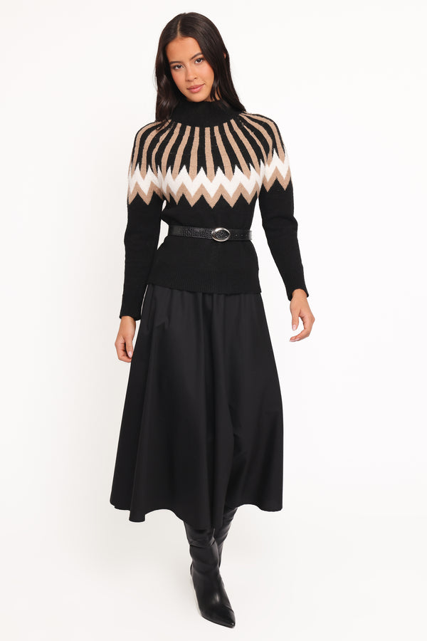 Petal and Pup USA KNITWEAR Donner Fairisle Mockneck Sweater - Black