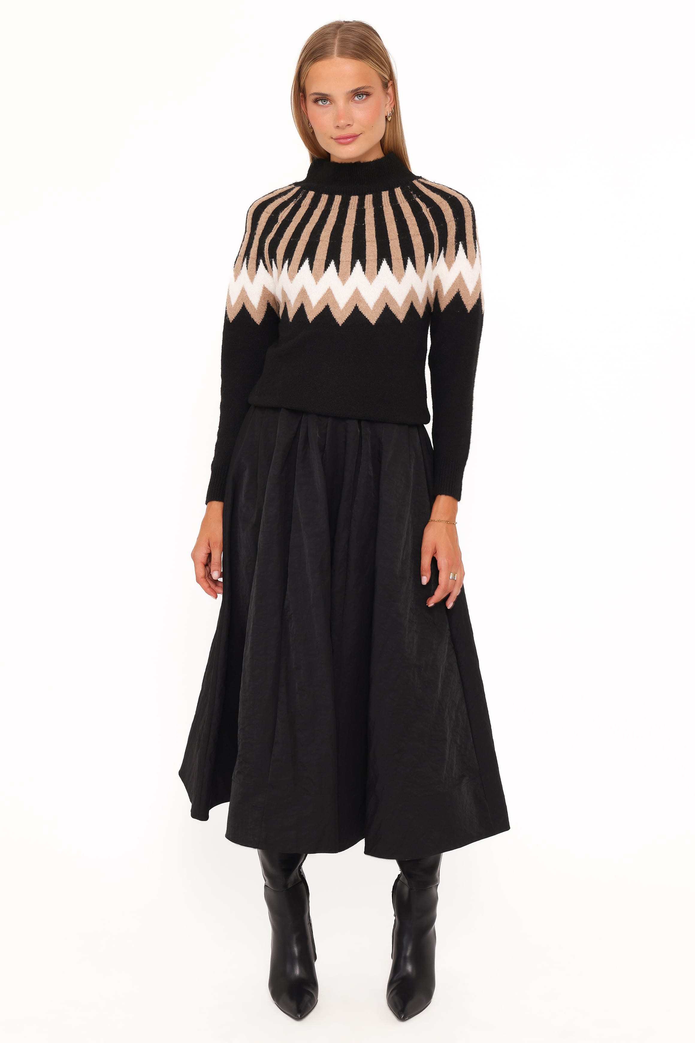 Petal and Pup USA KNITWEAR Donner Fairisle Mockneck Sweater - Black