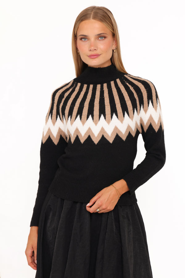 Petal and Pup USA KNITWEAR Donner Fairisle Mockneck Sweater - Black