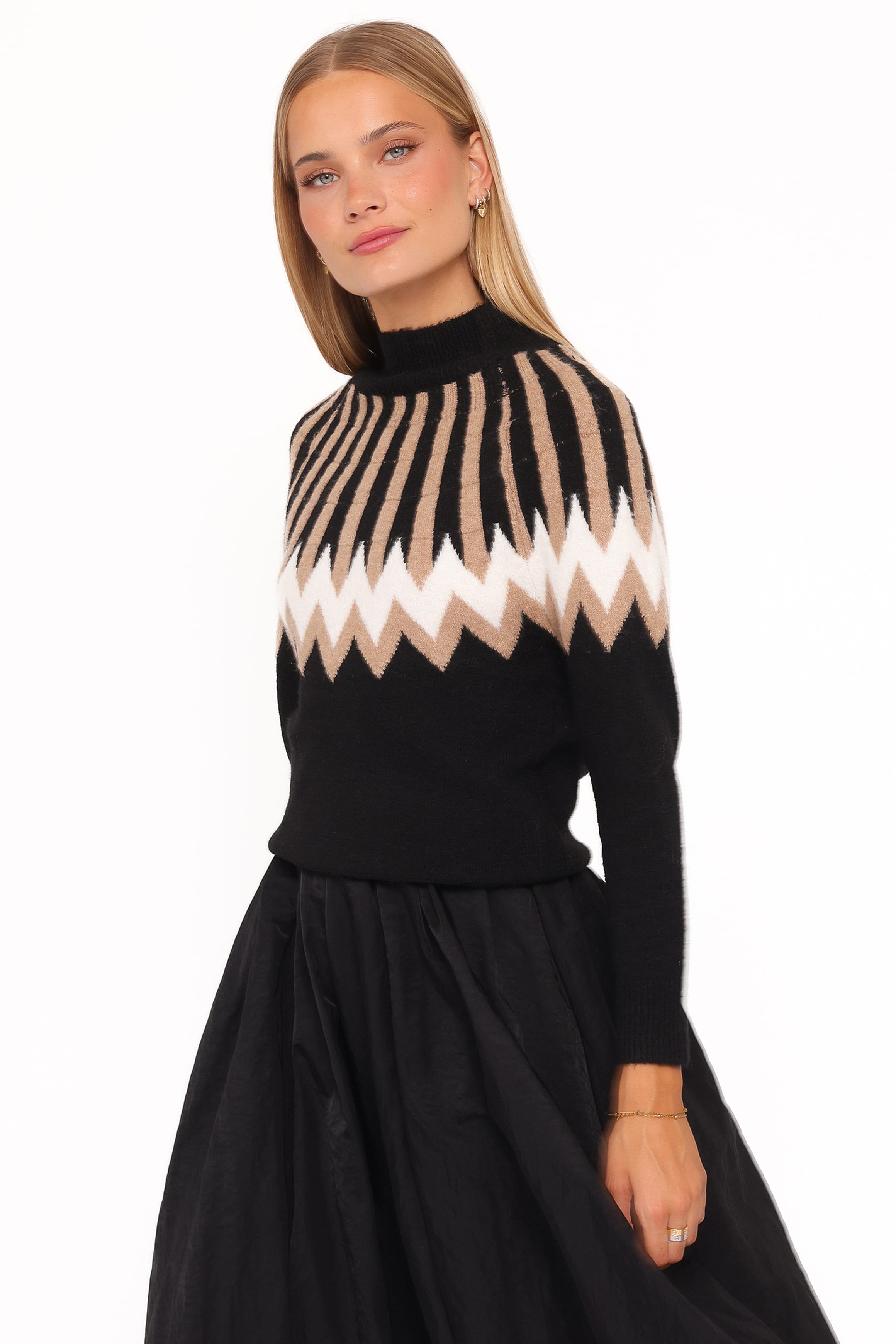 Petal and Pup USA KNITWEAR Donner Fairisle Mockneck Sweater - Black