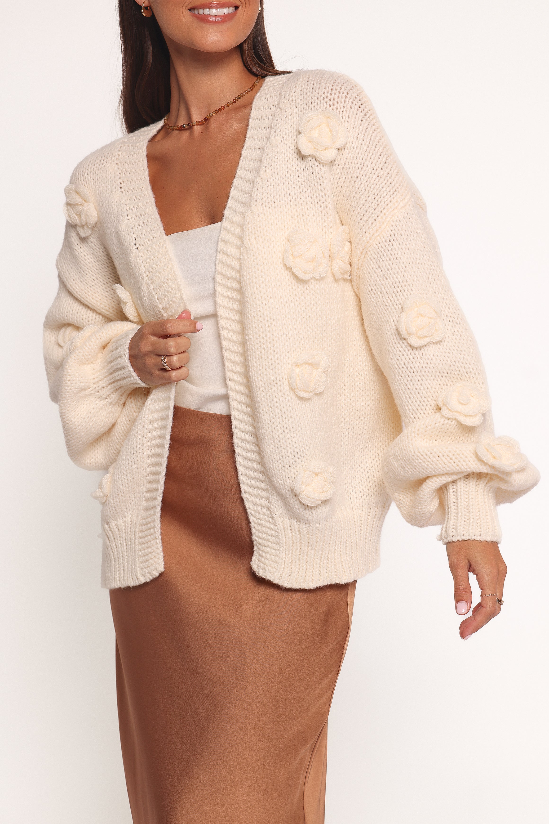 Petal and Pup USA KNITWEAR Doralee Rose Cardigan - Cream