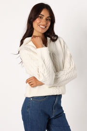 Petal and Pup USA KNITWEAR Ebony Knit Sweater - White