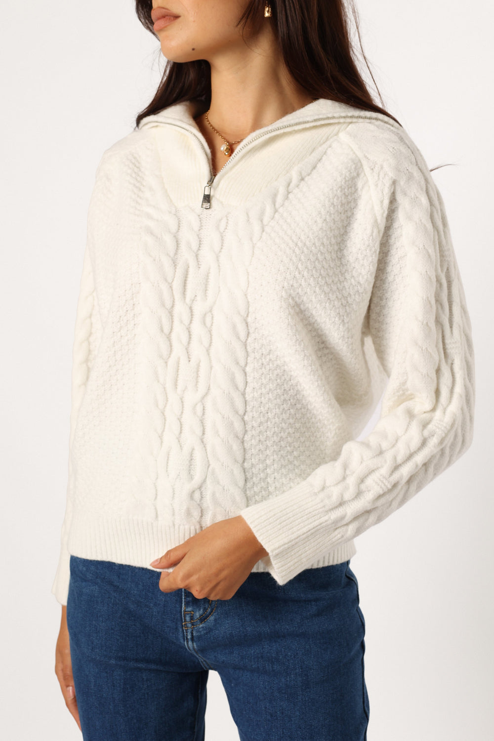 Petal and Pup USA KNITWEAR Ebony Knit Sweater - White