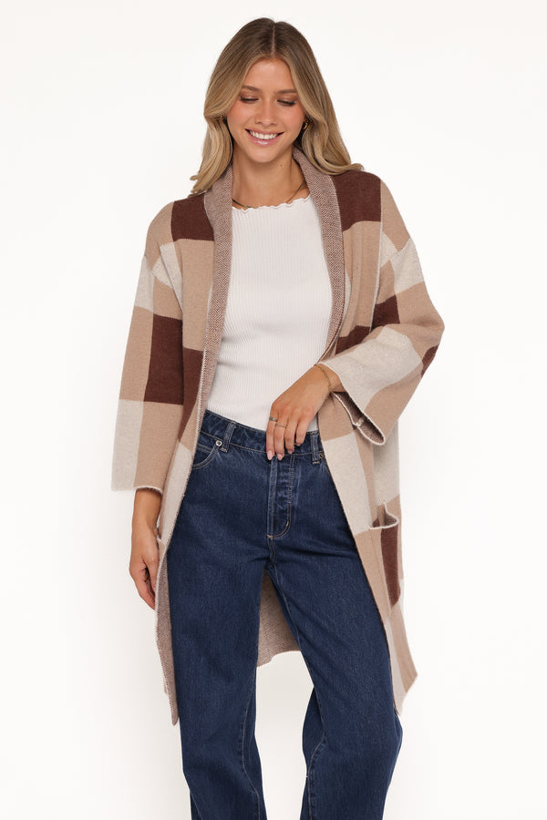 Petal and Pup USA KNITWEAR Ecoya Long Cardigan - Brown Plaid