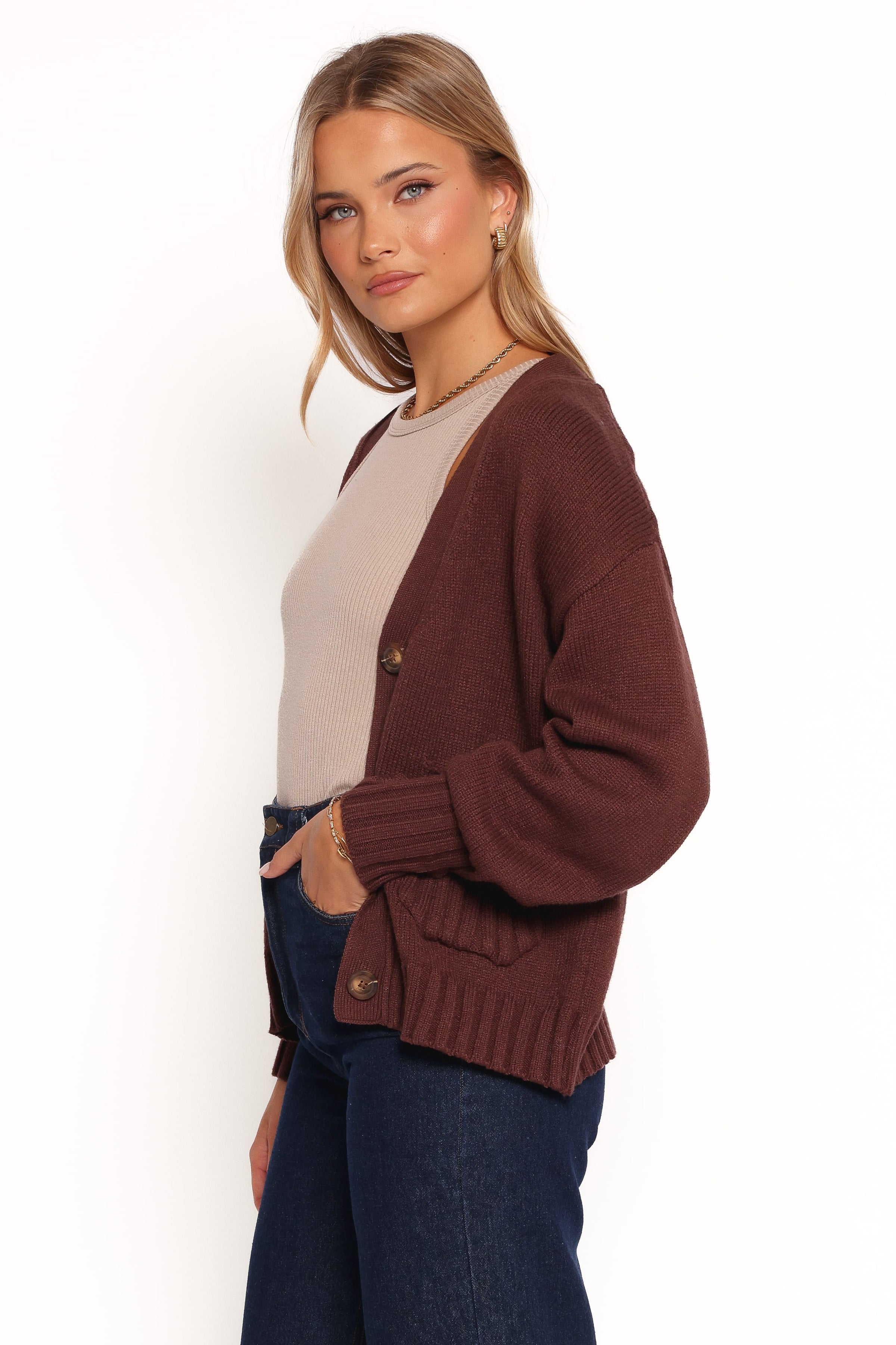 Petal and Pup USA KNITWEAR Eden Button Front Cardigan - Brown