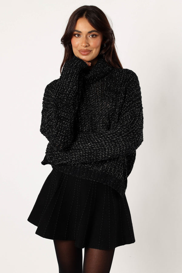 Petal and Pup USA KNITWEAR Eleanor Lurex Shine Knit Sweater - Black