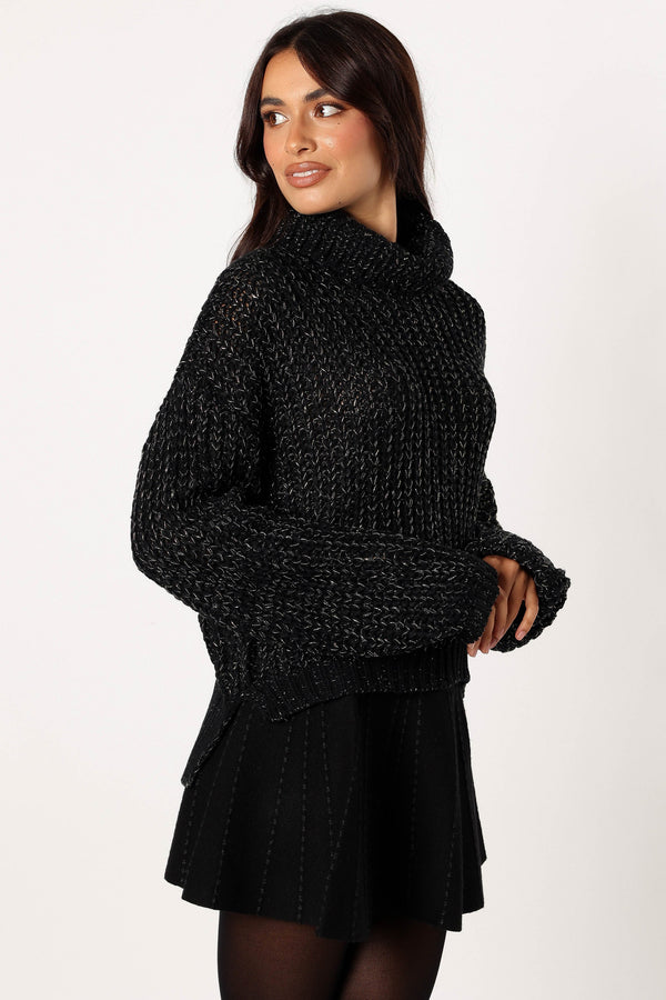 Petal and Pup USA KNITWEAR Eleanor Lurex Shine Knit Sweater - Black