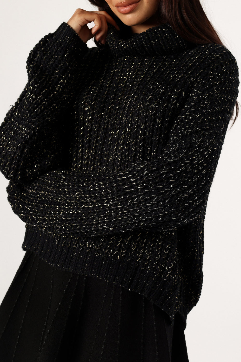 Eleanor Lurex Shine Knit Sweater - Black - Petal & Pup USA