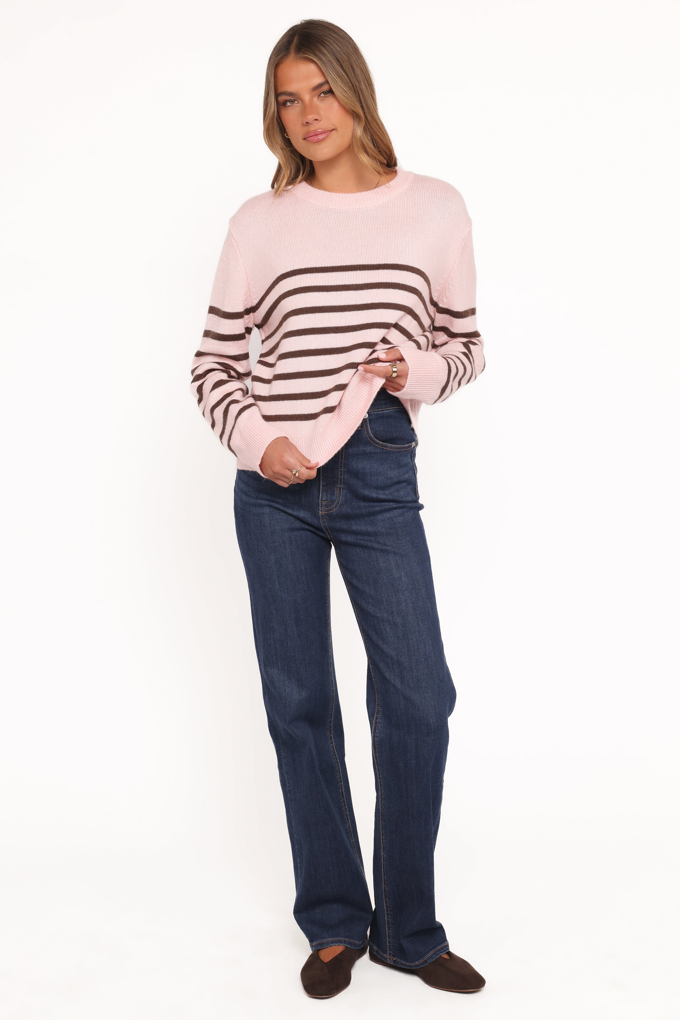 Petal and Pup USA KNITWEAR Eleanora Striped Knit Pullover Sweater - Pink