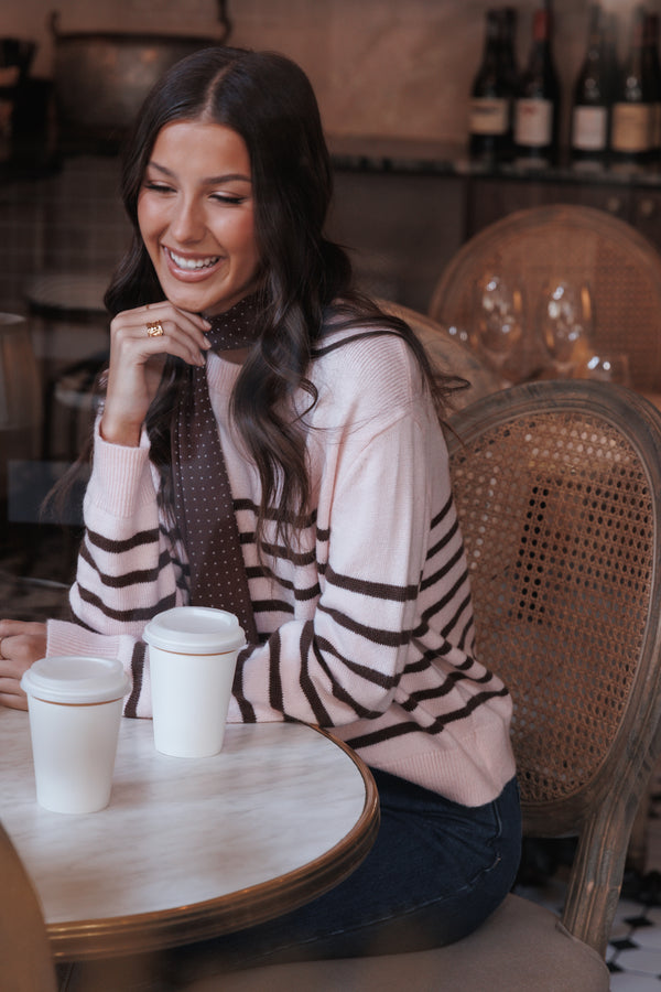 Petal and Pup USA KNITWEAR Eleanora Striped Knit Pullover Sweater - Pink