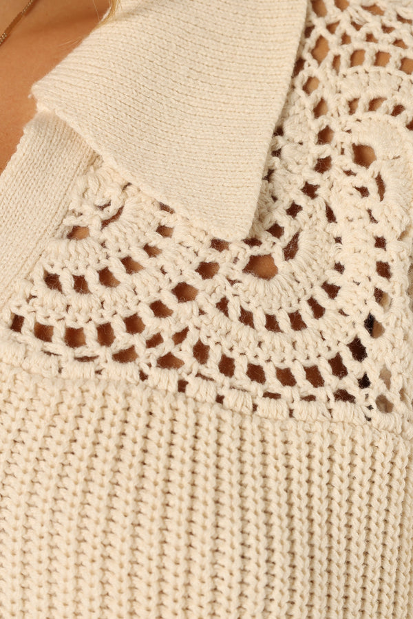 Petal and Pup USA KNITWEAR Emerie Crochet Detail Collar Knit Sweater - Ivory