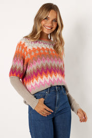 Petal and Pup USA KNITWEAR Emerson Fairisle Knit Sweater - Orange/Pink