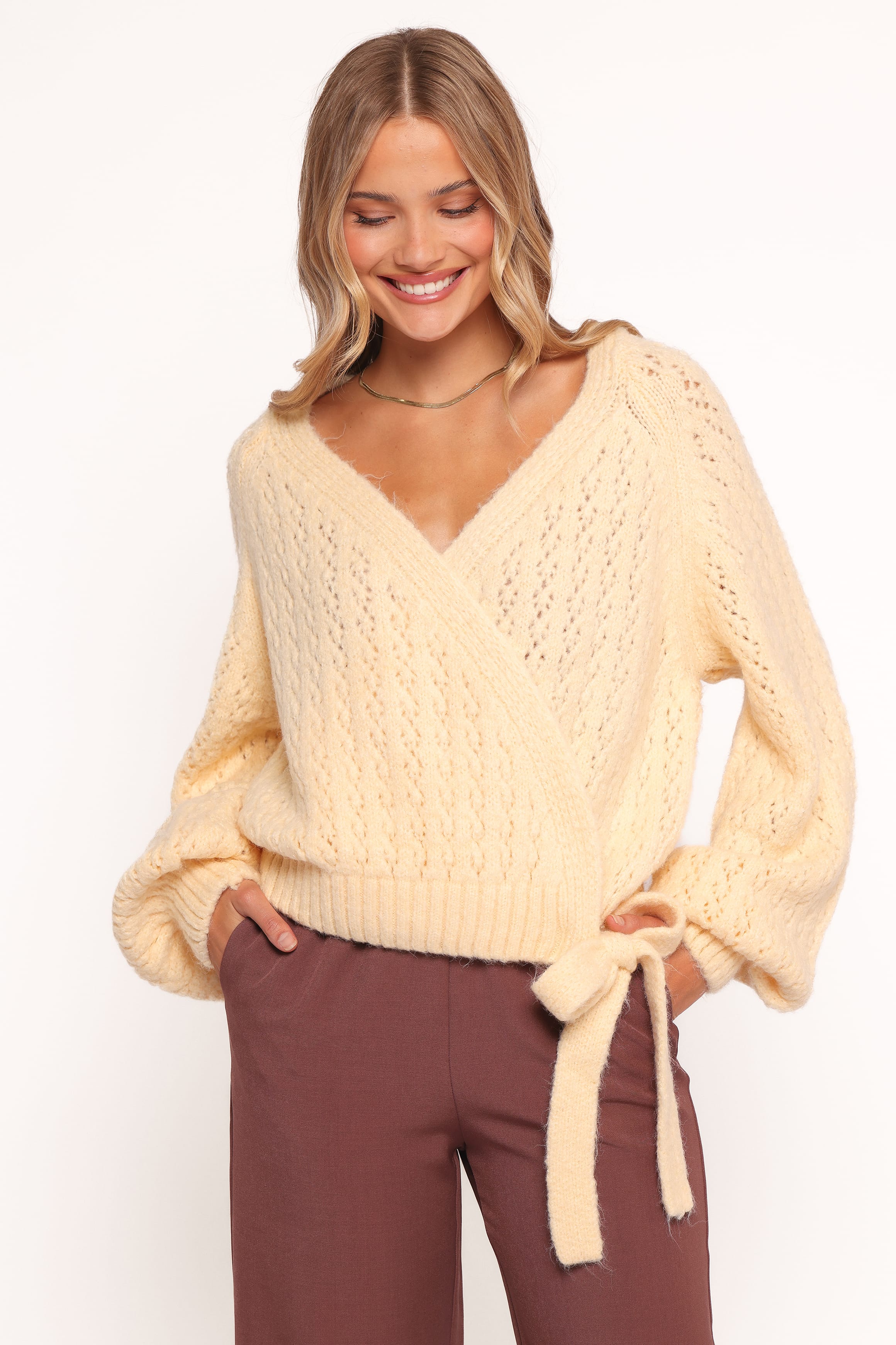 Etta Ballet Wrap Knit Sweater - Butter | Petal & Pup USA
