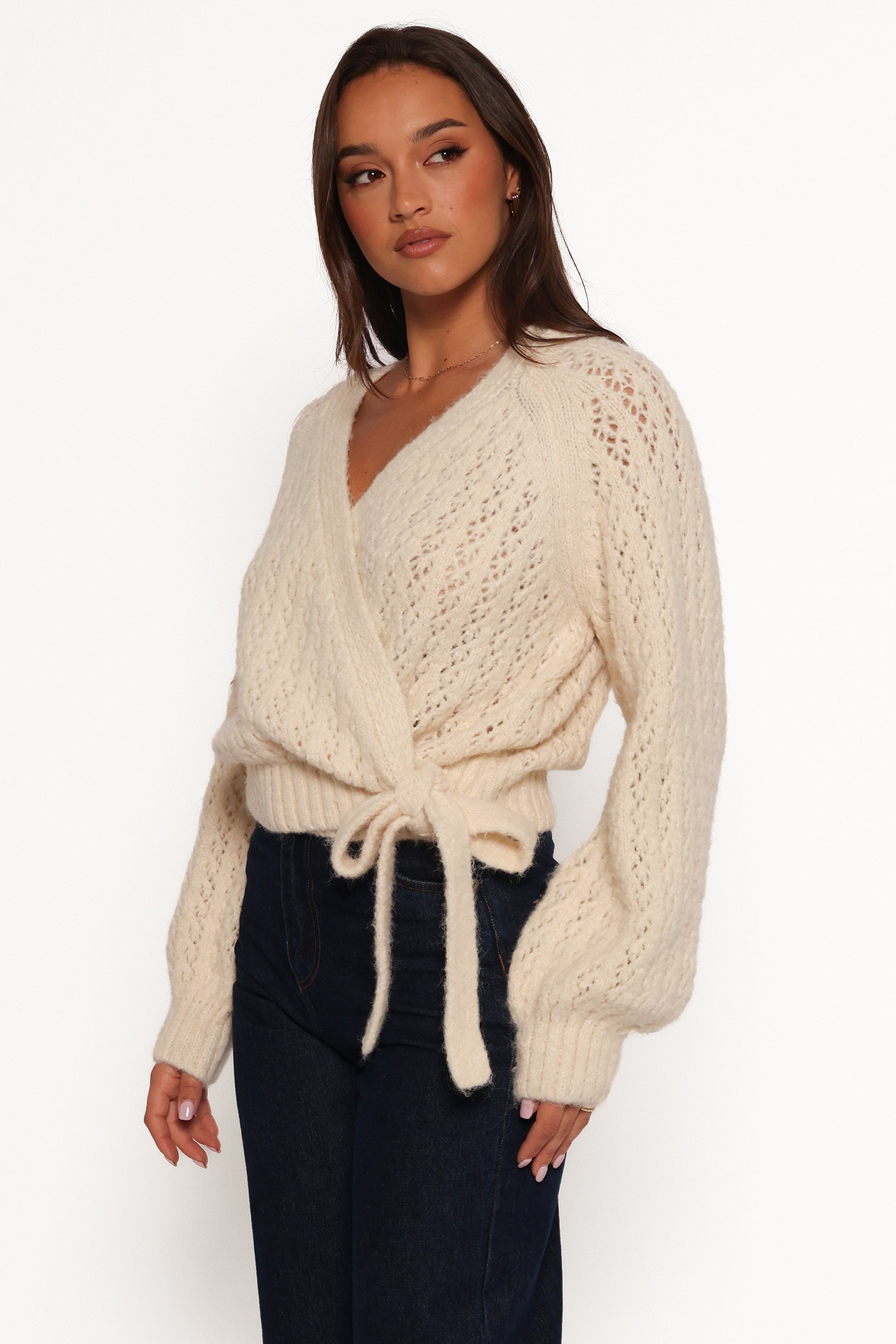Petal and Pup USA KNITWEAR Etta Ballet Wrap Knit Sweater - Cream