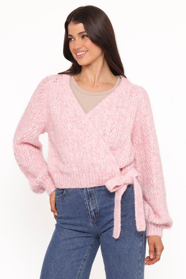 Petal and Pup USA KNITWEAR Etta Ballet Wrap Knit Sweater - Pink