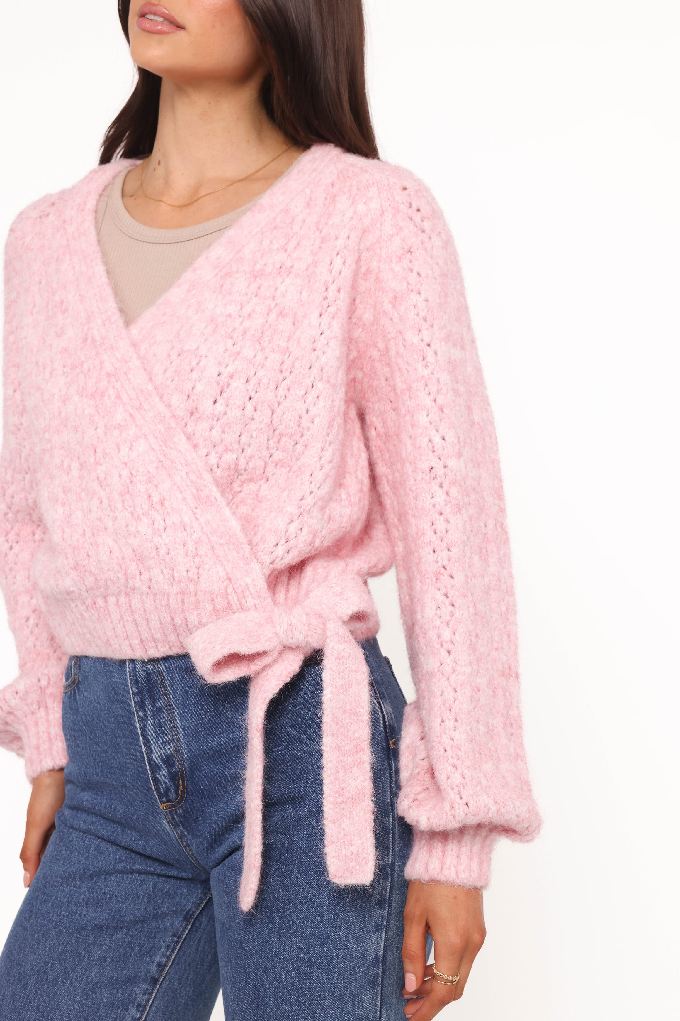 Petal and Pup USA KNITWEAR Etta Ballet Wrap Knit Sweater - Pink