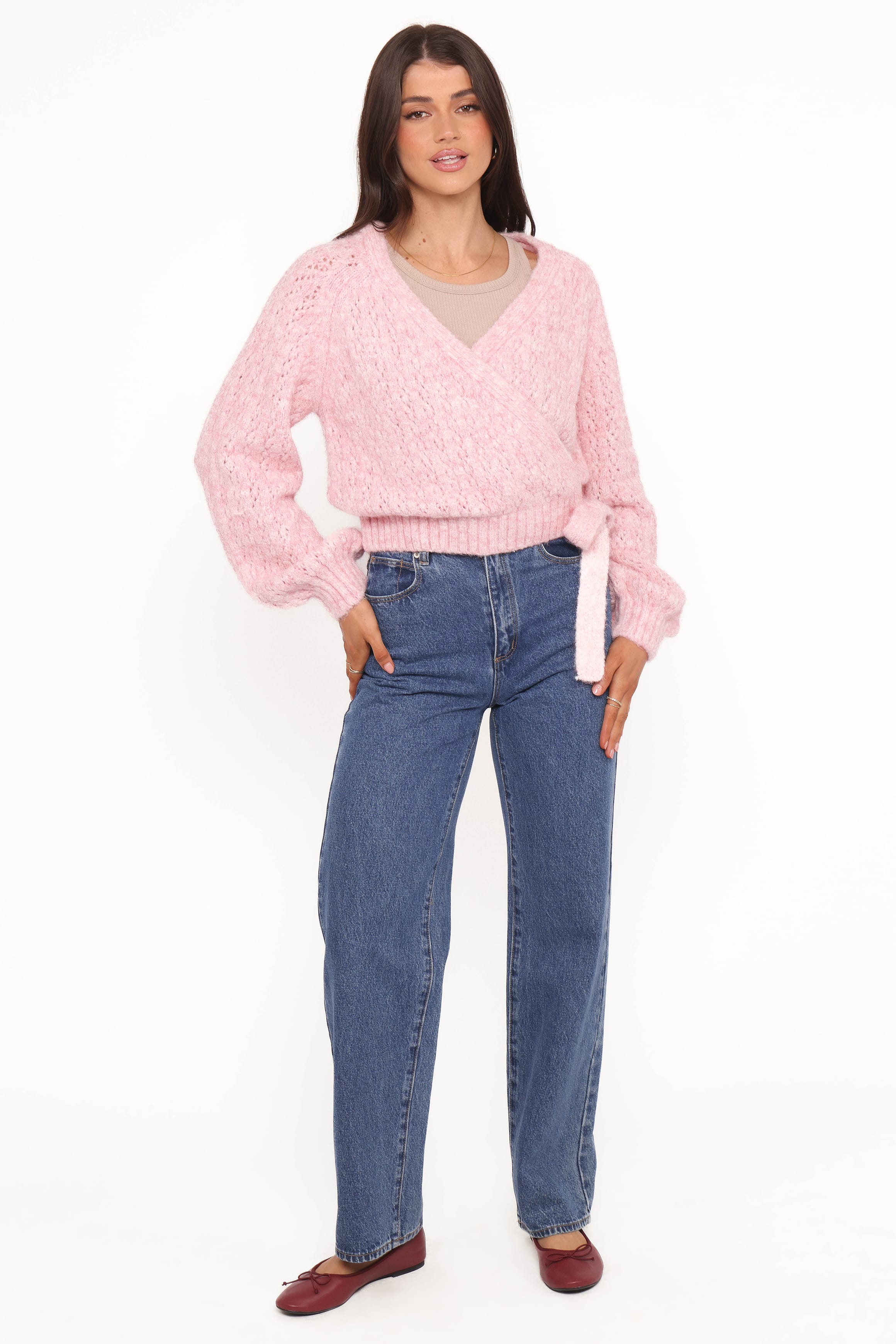 Petal and Pup USA KNITWEAR Etta Ballet Wrap Knit Sweater - Pink
