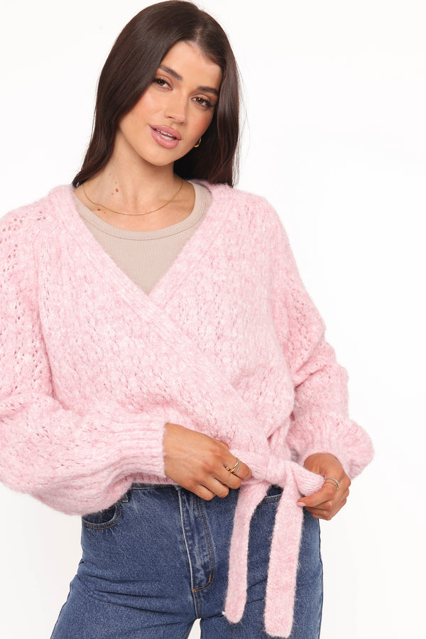 Petal and Pup USA KNITWEAR Etta Ballet Wrap Knit Sweater - Pink