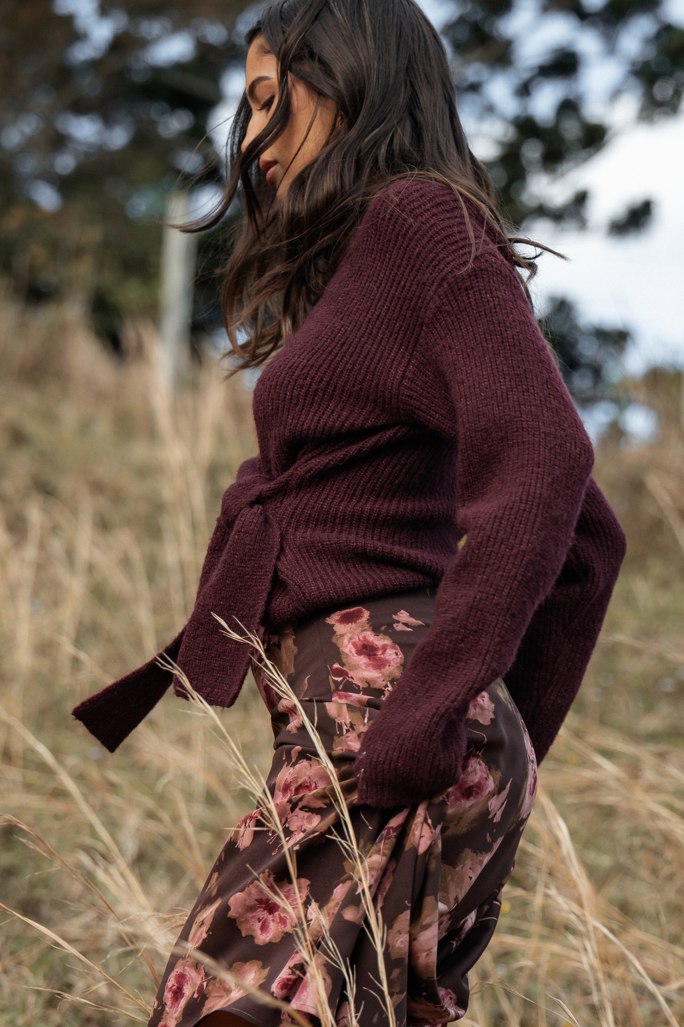 Petal and Pup USA KNITWEAR Ettie Wrap Side Tie Knit Sweater - Burgundy