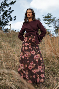 Petal and Pup USA KNITWEAR Ettie Wrap Side Tie Knit Sweater - Burgundy