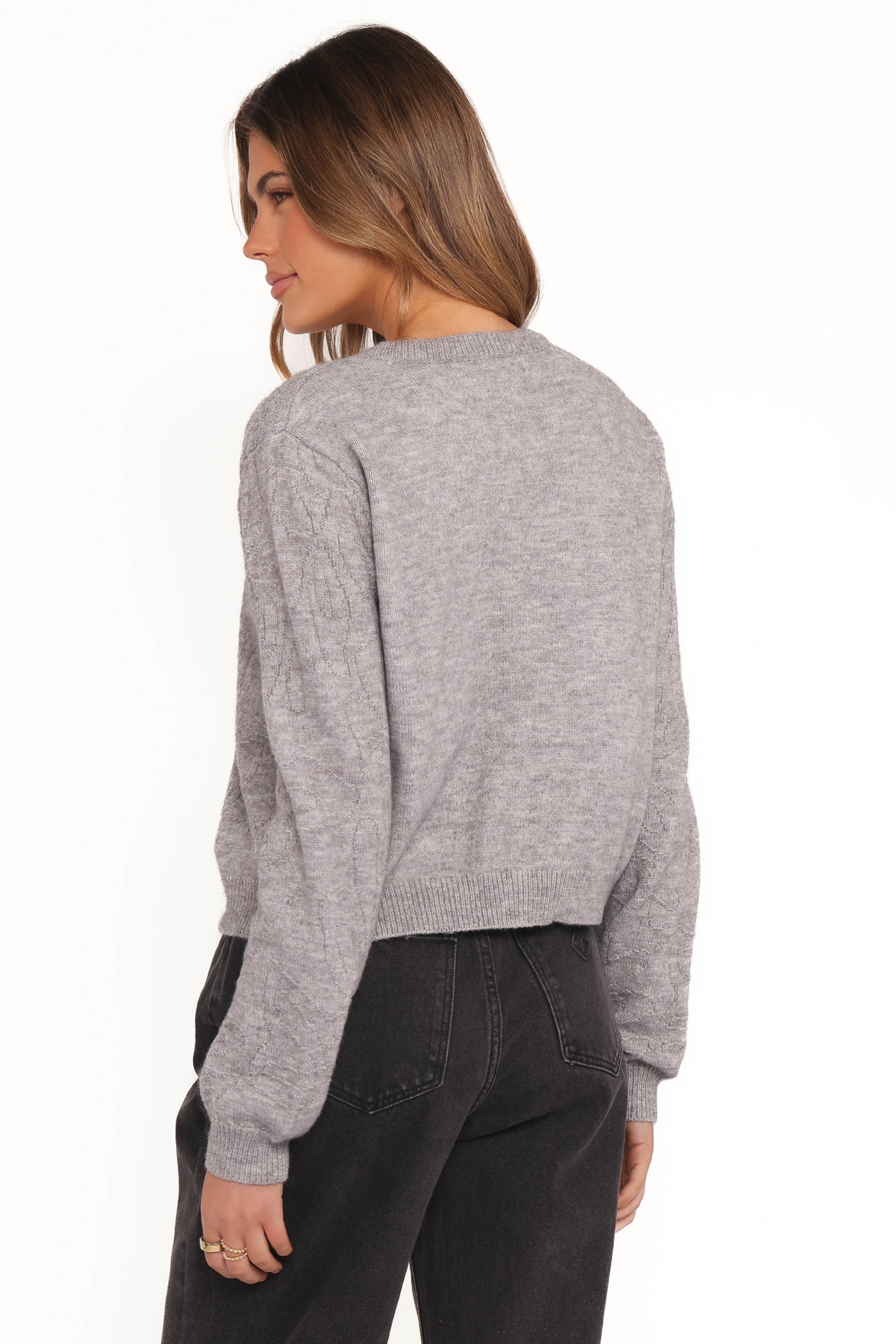 Petal and Pup USA KNITWEAR Fauna Tonal Floral Cardigan - Heather Grey