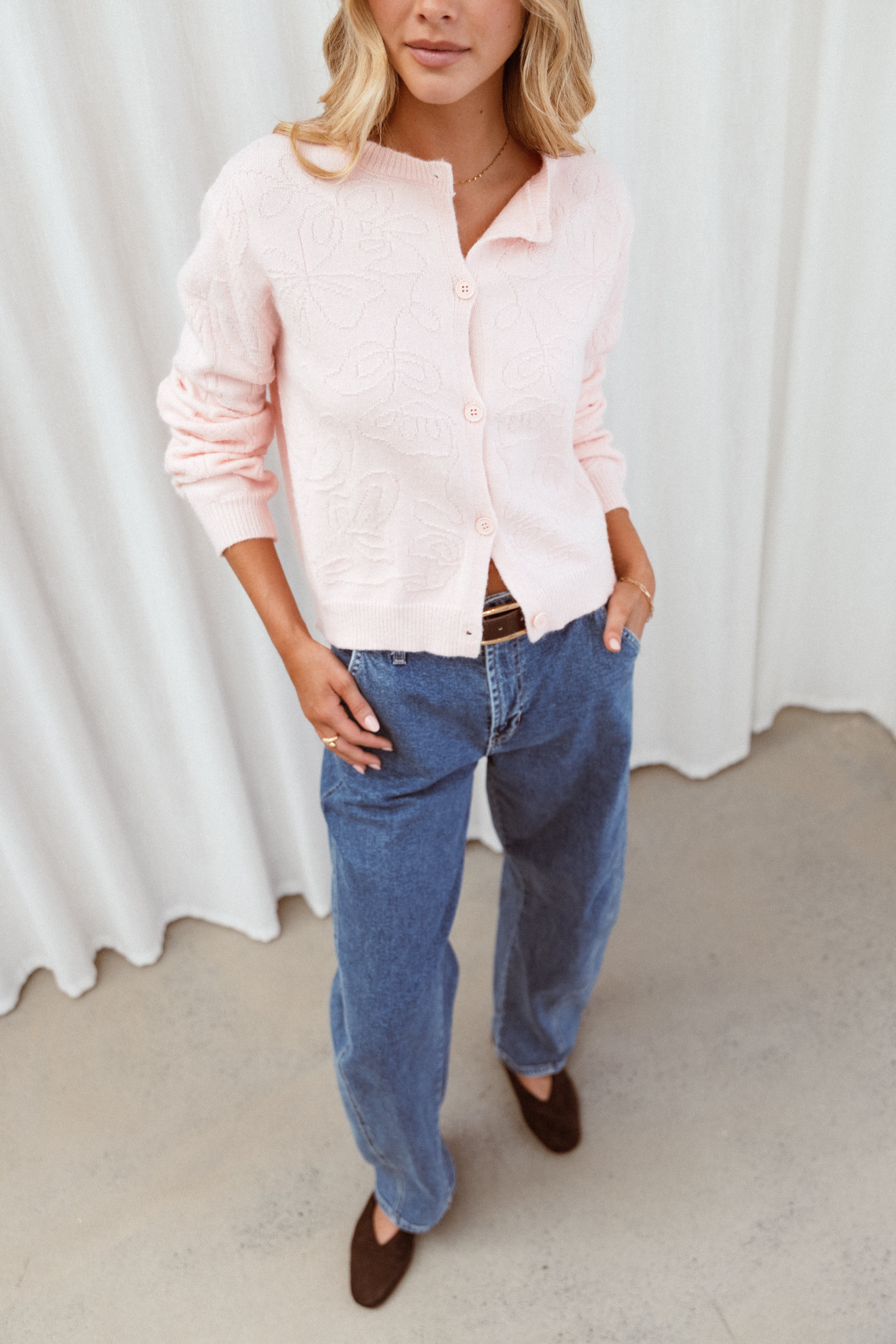 Petal and Pup USA KNITWEAR Fauna Tonal Floral Cardigan - Pink