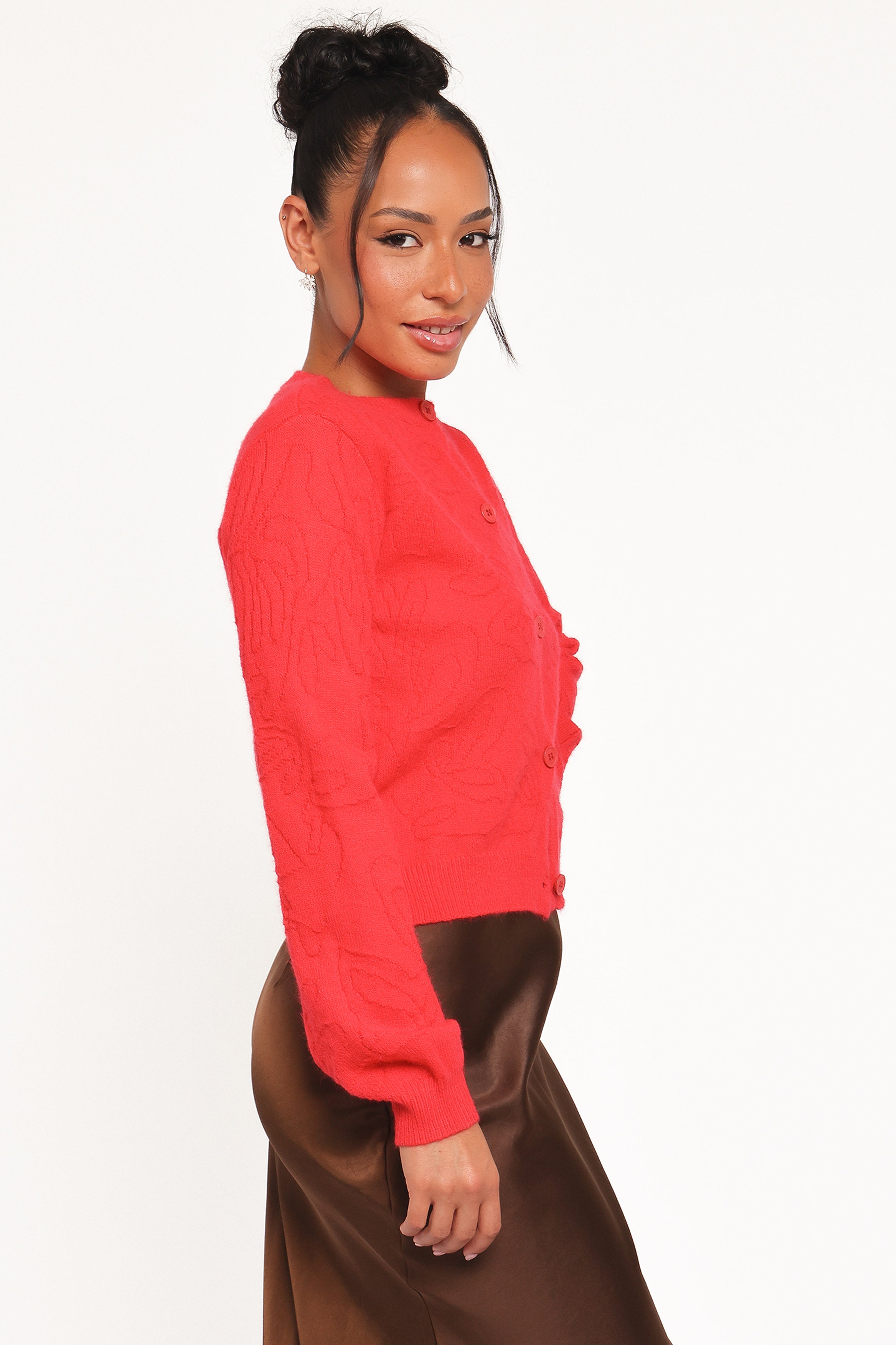 Petal and Pup USA KNITWEAR Fauna Tonal Floral Cardigan - Red