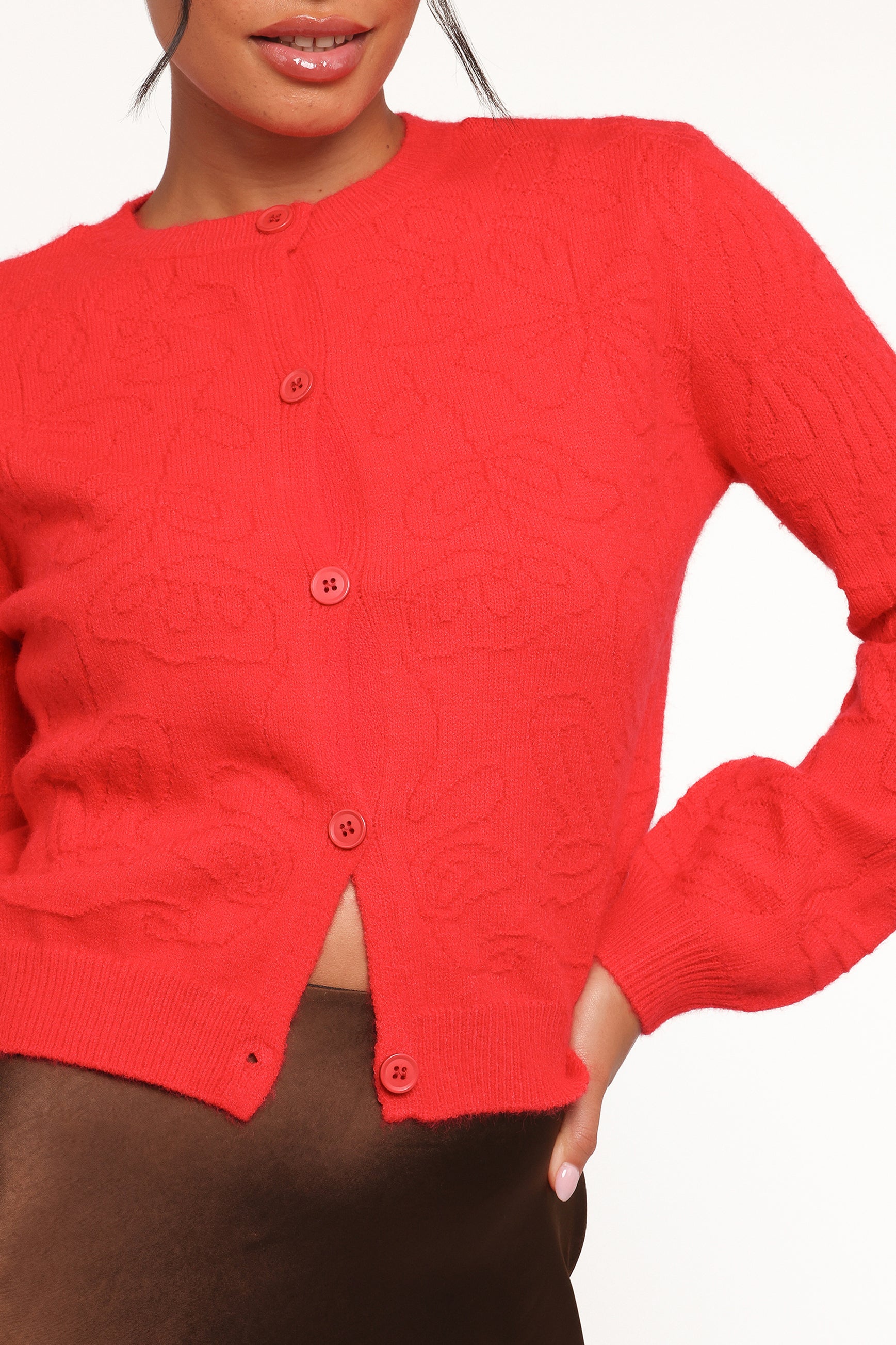 Petal and Pup USA KNITWEAR Fauna Tonal Floral Cardigan - Red