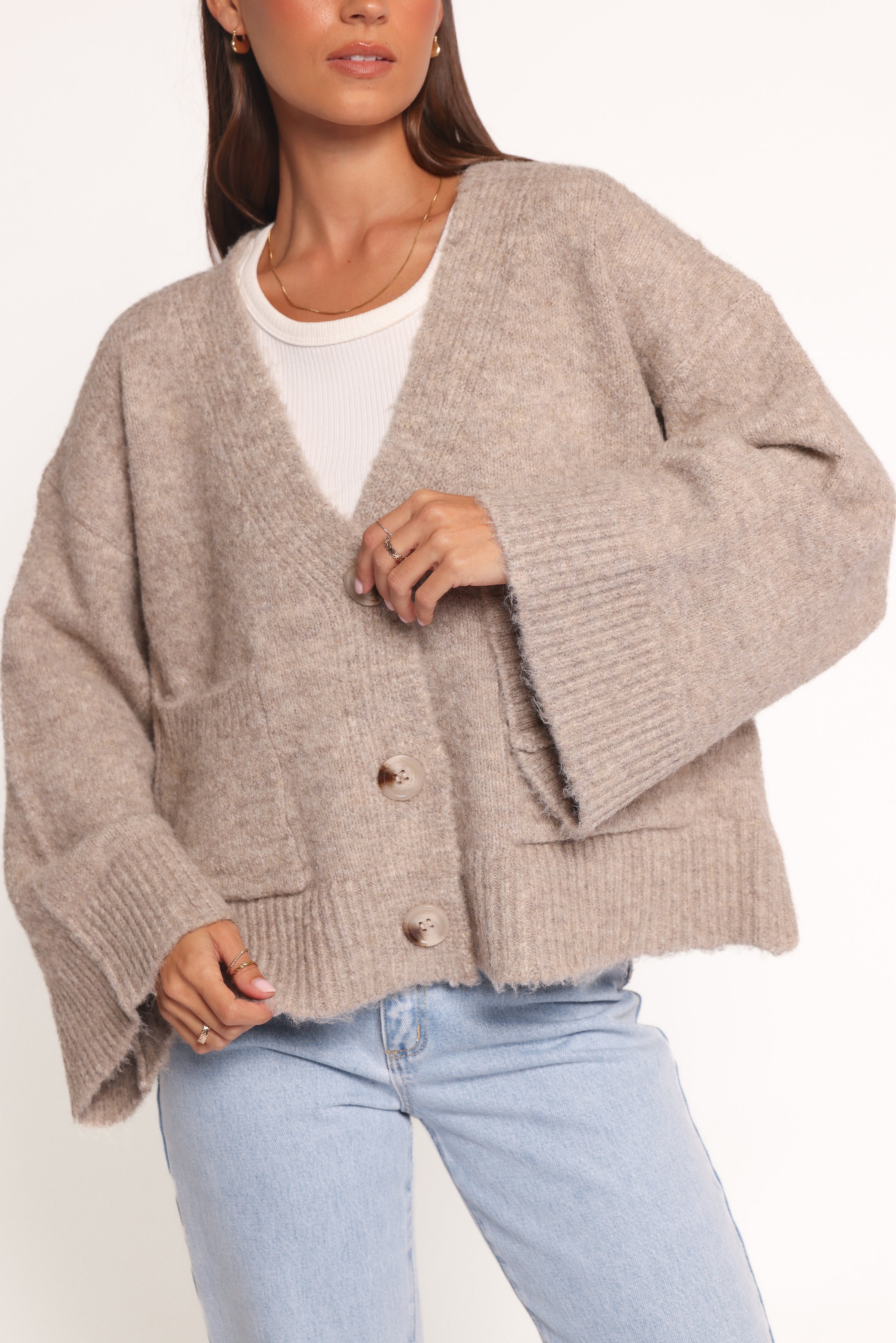 Petal and Pup USA KNITWEAR Fern Wide Sleeve Cardigan - Mushroom