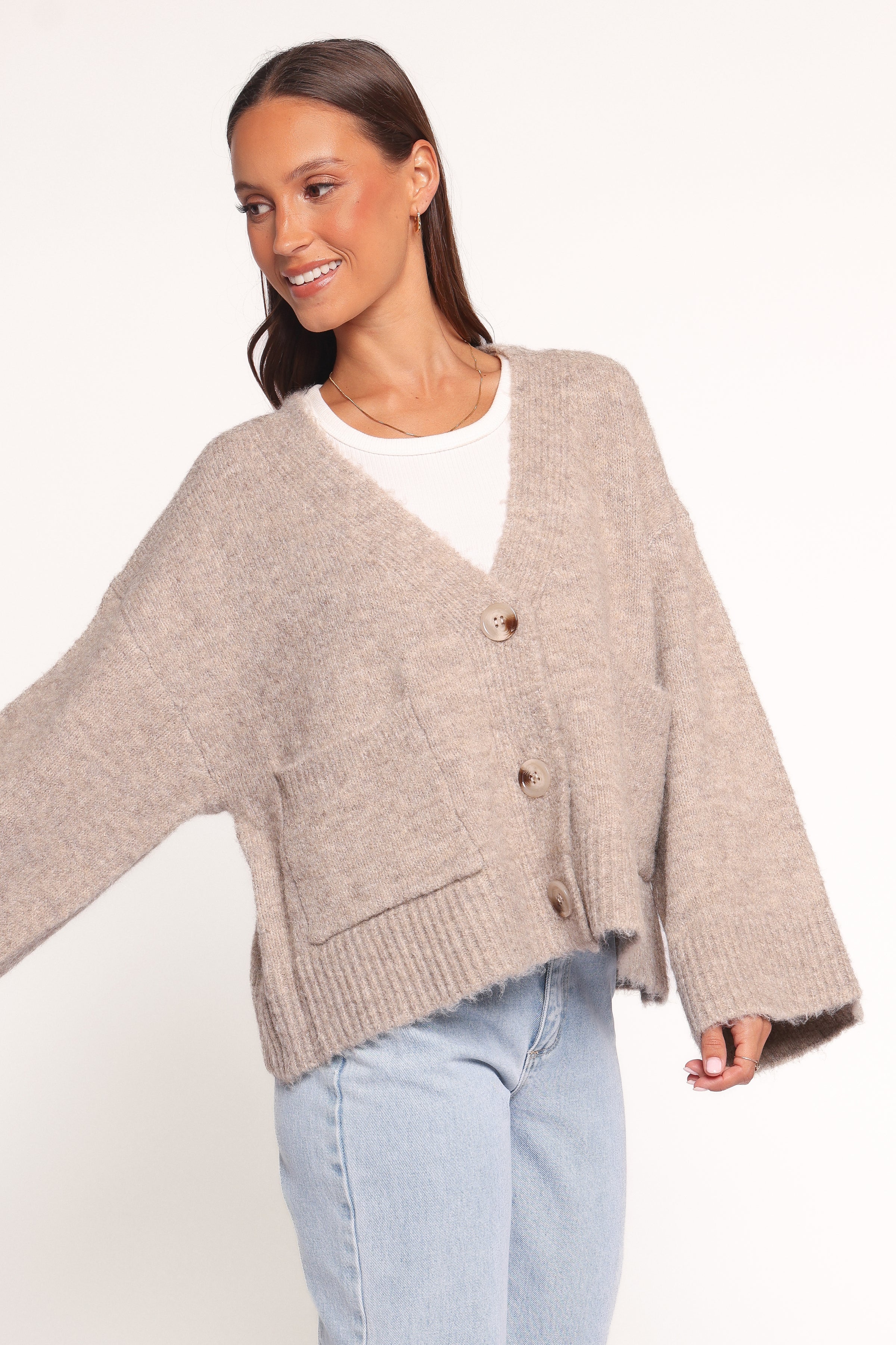 Petal and Pup USA KNITWEAR Fern Wide Sleeve Cardigan - Mushroom