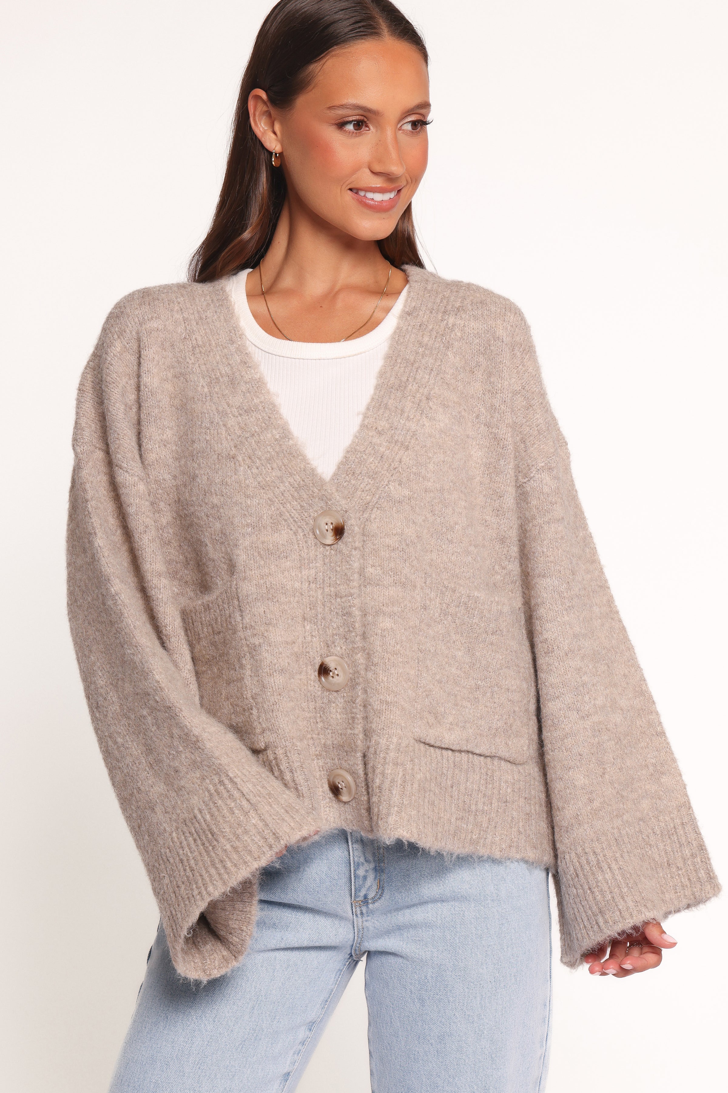 Petal and Pup USA KNITWEAR Fern Wide Sleeve Cardigan - Mushroom