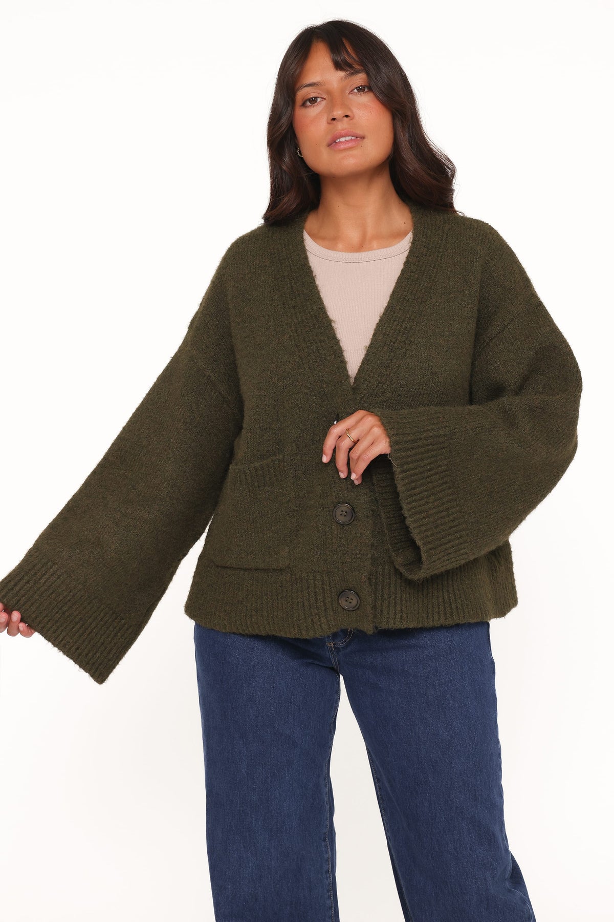 Petal and Pup USA KNITWEAR Fern Wide Sleeve Cardigan - Olive