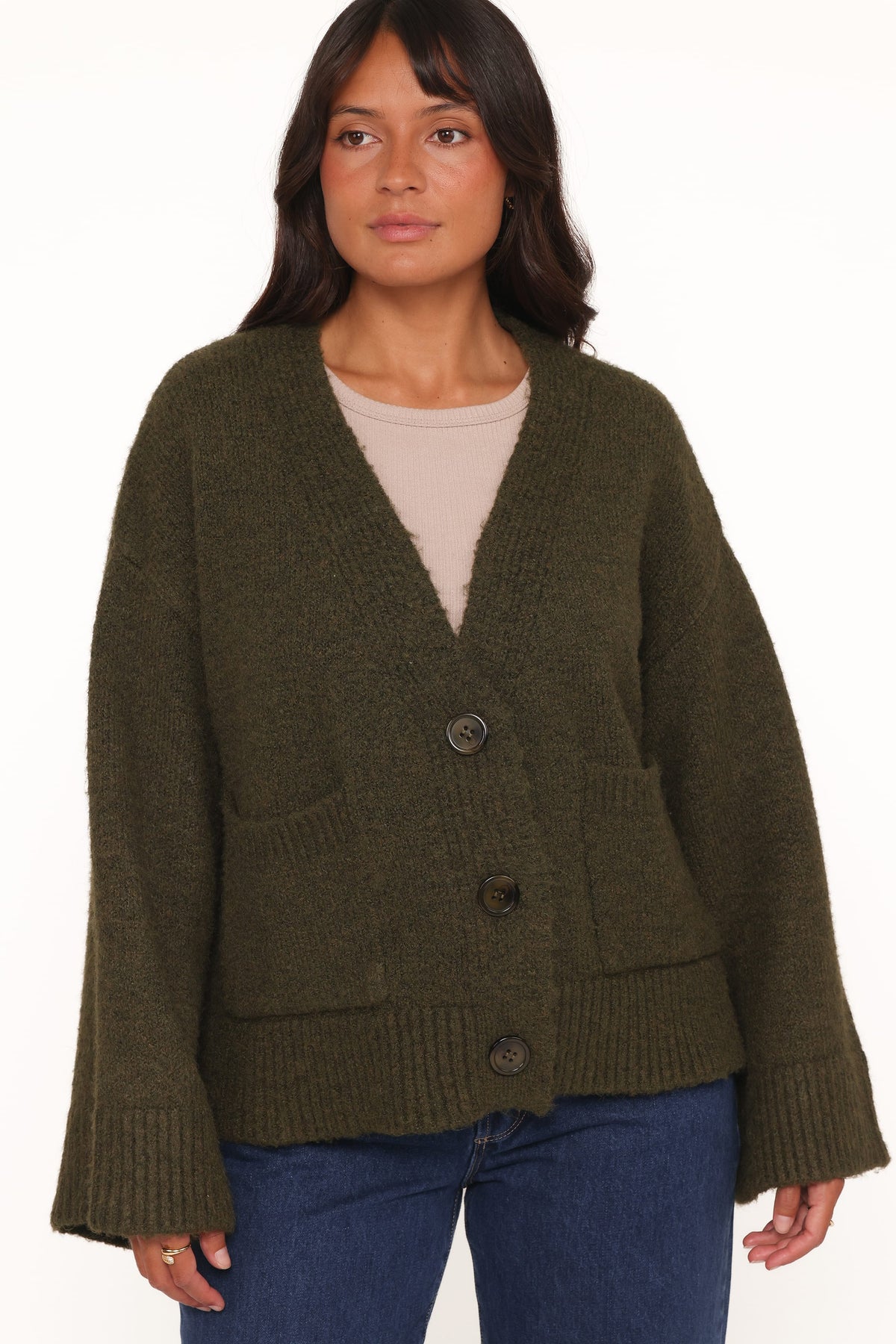 Petal and Pup USA KNITWEAR Fern Wide Sleeve Cardigan - Olive