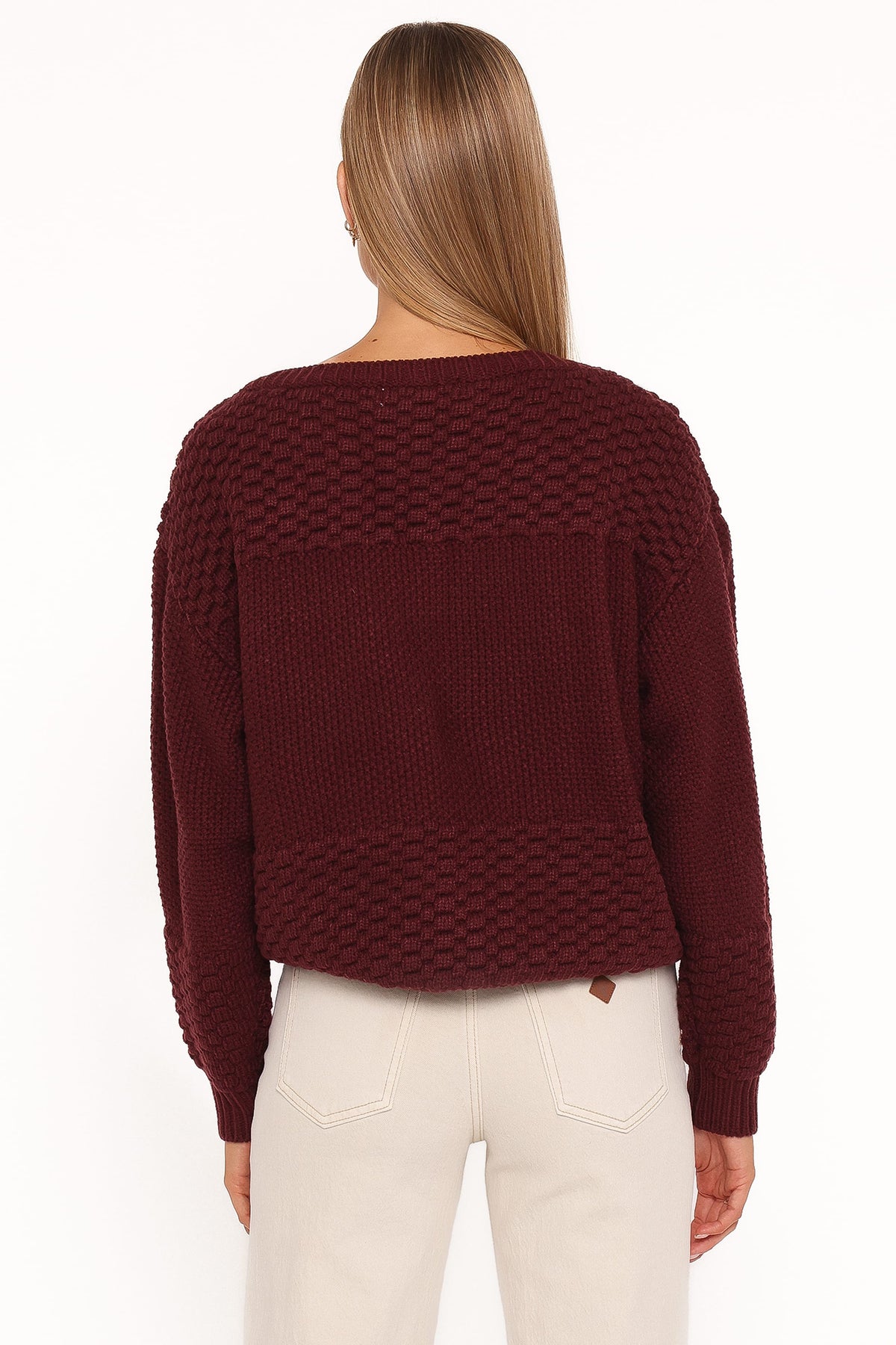 Petal and Pup USA KNITWEAR Fiora Waffle Stitch Sweater - Burgundy