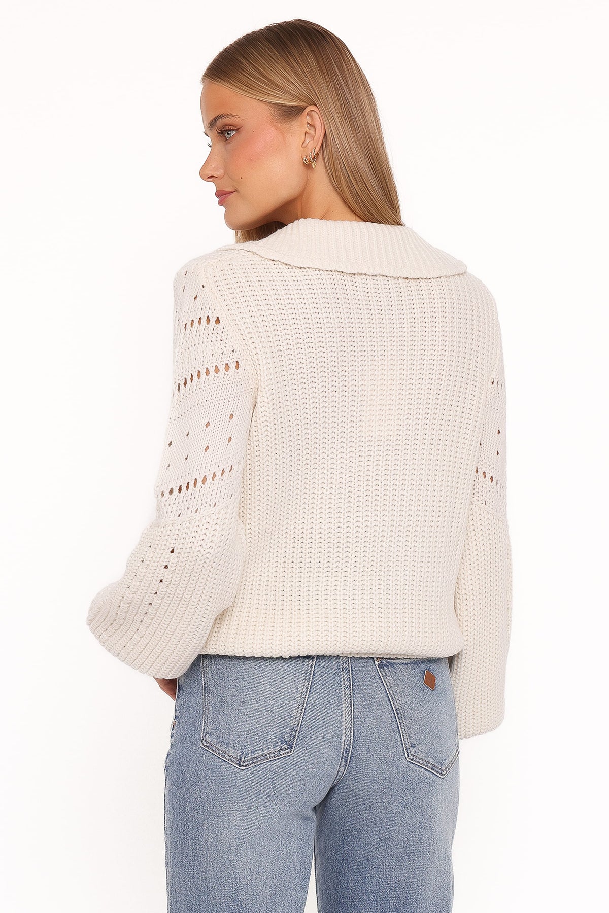 Petal and Pup USA KNITWEAR Fitzgerald Pointelle Polo Sweater - Cream
