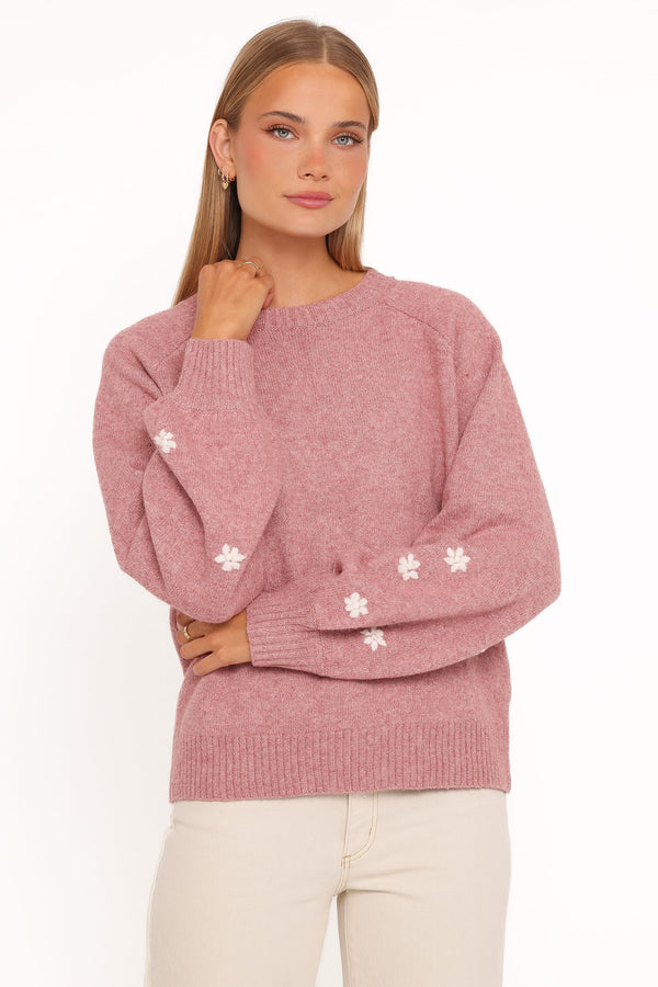 Petal and Pup USA KNITWEAR Fleming Flower Applique Sweater - Rose