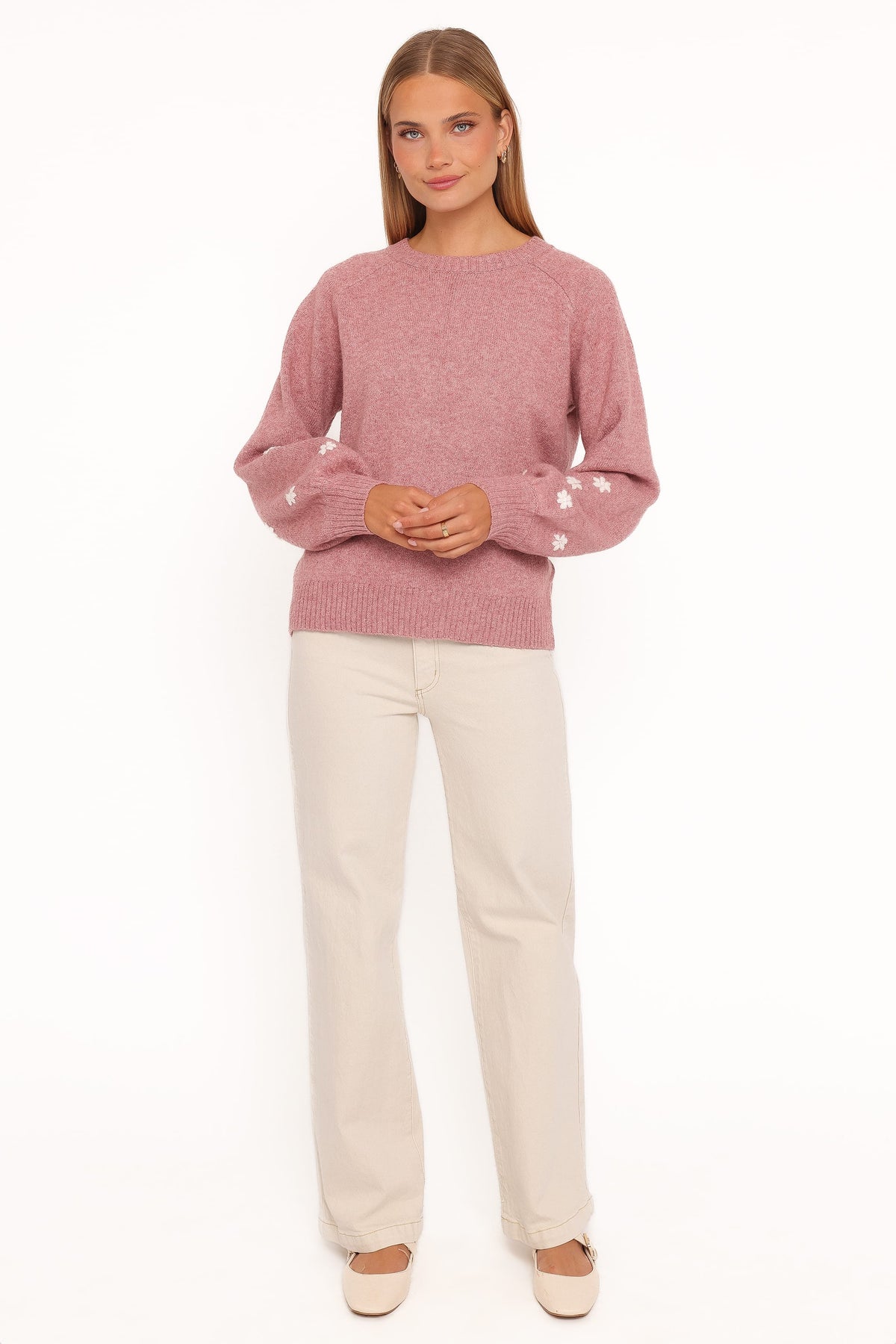 Petal and Pup USA KNITWEAR Fleming Flower Applique Sweater - Rose